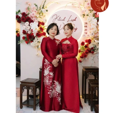 Áo dài mẹ Sui truyền thống thêu hạc cao cấp đỏ đô - Giá ưu đãi 719.000₫