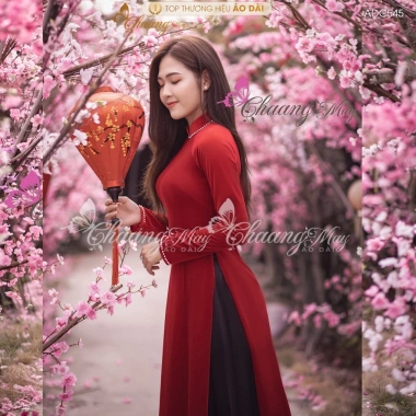 Áo dài nhung đính đá ngọc Chaang ADC545 – May sẵn, vải co giãn sang trọng lễ tết