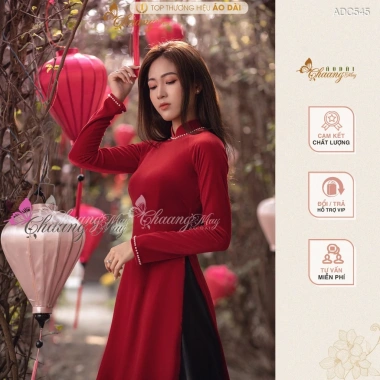 Áo dài nhung đính đá ngọc Chaang ADC545 – May sẵn, vải co giãn sang trọng lễ tết