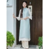 Áo dài nữ cách tân dáng suông chất crep mềm mại, tay lơ 2 màu hồng xanh – Giá 380k 2