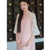 Áo dài nữ cách tân dáng suông chất crep mềm mại, tay lơ 2 màu hồng xanh – Giá 380k 3