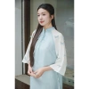Áo dài nữ cách tân dáng suông chất crep mềm mại, tay lơ 2 màu hồng xanh – Giá 380k 4