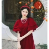 Áo dài nữ cách tân nhung cổ tròn, tay loe cánh tiên hai lớp - Siêu xinh, giá 300k 2