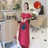Áo dài nữ cách tân thiết kế bẹt vai màu đỏ đô sang trọng - Siêu sang, may sẵn, giảm giá 430k
