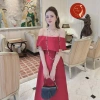 Áo dài nữ cách tân thiết kế bẹt vai màu đỏ đô sang trọng - Siêu sang, may sẵn, giảm giá 430k 2