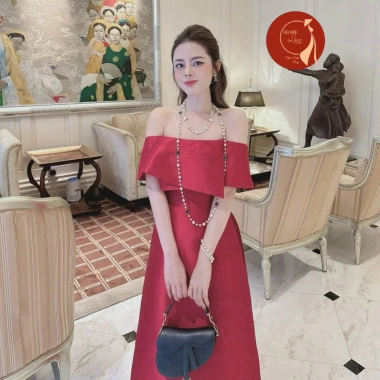 Áo dài nữ cách tân thiết kế bẹt vai màu đỏ đô sang trọng - Siêu sang, may sẵn, giảm giá 430k 2