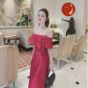 Áo dài nữ cách tân thiết kế bẹt vai màu đỏ đô sang trọng - Siêu sang, may sẵn, giảm giá 430k 3