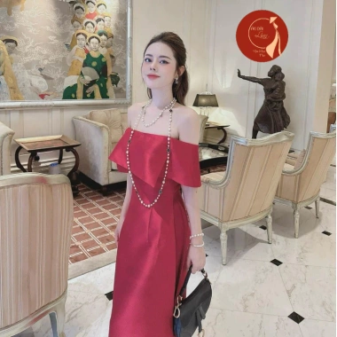 Áo dài nữ cách tân thiết kế bẹt vai màu đỏ đô sang trọng - Siêu sang, may sẵn, giảm giá 430k 3