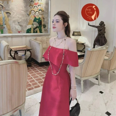 Áo dài nữ cách tân thiết kế bẹt vai màu đỏ đô sang trọng - Siêu sang, may sẵn, giảm giá 430k 4