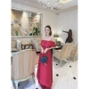 Áo dài nữ cách tân thiết kế bẹt vai màu đỏ đô sang trọng - Siêu sang, may sẵn, giảm giá 430k 8