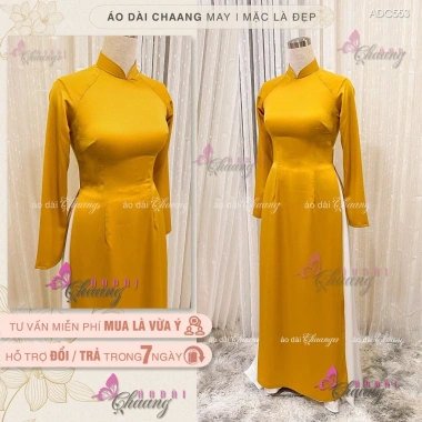 Áo Dài Truyền Thống Chaang May Sẵn Lụa Vàng Đồng Co Giãn 4 Chiều Dự Tiệc