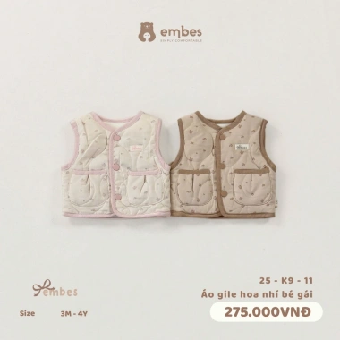 Áo Gile Bé Gái Embes Hoa Nhí Nỉ Lót Lông Dày Size 0-4 Tuổi Giá Ưu Đãi 233.750₫ 2