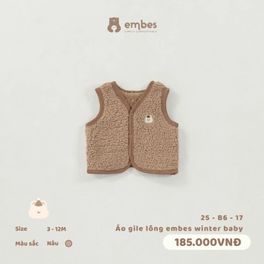 Áo Gile Embees cho Bé sơ sinh 0-9 tháng, lông thêu mềm, ấm áp, giảm giá 148k 7