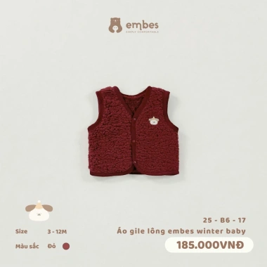 Áo Gile Embees cho Bé sơ sinh 0-9 tháng, lông thêu mềm, ấm áp, giảm giá 148k 9
