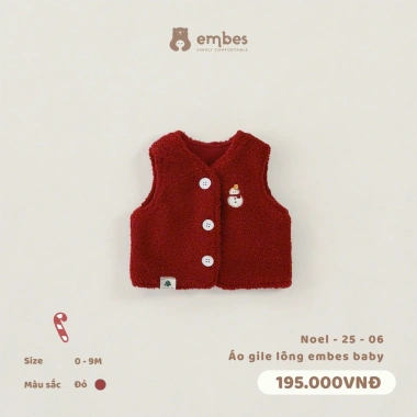 Áo Gile Embees cho Bé sơ sinh 0-9 tháng, lông thêu mềm, ấm áp, giảm giá 148k 10