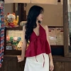 Áo hai dây cột cổ tiểu thư mút chun sau, form xoè, linen thoáng mát, 155k 7
