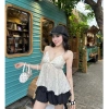 Áo hai dây ren trắng Babydoll hoa nhí nơ rút ngực - Gợi cảm tinh tế, giá 350k