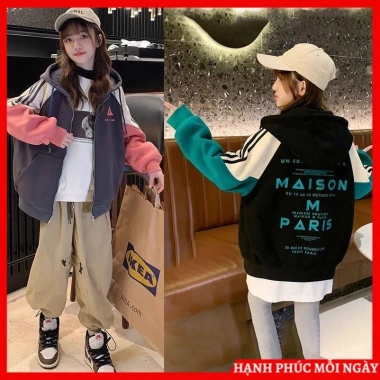 Áo khoác bomber nỉ bông thu đông cho bé gái 6-14 tuổi, 18-52kg, mẫu MAS, siêu ấm, giảm còn 85.000₫