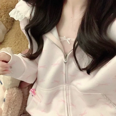 Áo khoác hoodie F&X hoa hồng nữ tính, nơ nhẹ, phong cách Nhật Bản mùa thu đông 3 Áo khoác hoodie F&X hoa hồng nữ tính, nơ nhẹ, phong cách Nhật Bản mùa thu đông 3