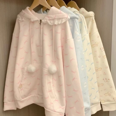 Áo khoác hoodie F&X hoa hồng nữ tính, nơ nhẹ, phong cách Nhật Bản mùa thu đông 8 Áo khoác hoodie F&X hoa hồng nữ tính, nơ nhẹ, phong cách Nhật Bản mùa thu đông 8