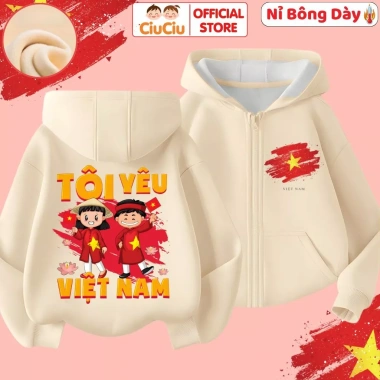 Áo khoác nỉ bông CIUCIU KID bé trai/gái - Lót bông giữ ấm, hình Tôi Yêu Việt Nam, 214k