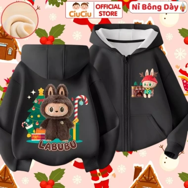 Áo khoác nỉ hoodie lót bông Noel Labubu cho bé trai, bé gái CIUCIU KID vải co dãn mềm ấm giữ nhiệt 2