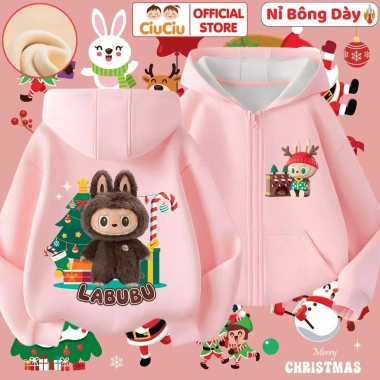 Áo khoác nỉ hoodie lót bông Noel Labubu cho bé trai, bé gái CIUCIU KID vải co dãn mềm ấm giữ nhiệt 5
