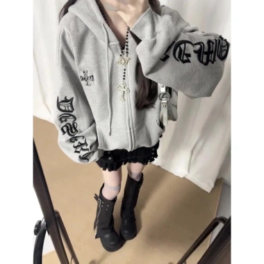 Áo khoác nỉ mũ trùm đầu Gothic kiểu Mỹ - ấm áp thu đông, giảm giá 18%