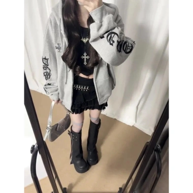 Áo khoác nỉ mũ trùm đầu Gothic kiểu Mỹ - ấm áp thu đông, giảm giá 18%