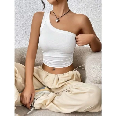 Áo lệch vai croptop thời trang châu Âu, big size, vải gân tăm lụa cao - 148k