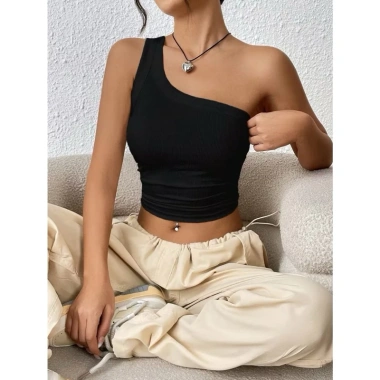 Áo lệch vai croptop thời trang châu Âu, big size, vải gân tăm lụa cao - 148k
