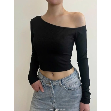 Áo lệch vai croptop vải gân tăm lụa cao cấp - Bigsize 38‑78kg, giảm giá 22%