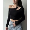 Áo lệch vai xẻ lỗ xoắn thời trang, vải xịn co giãn, big size - Giá ưu đãi 120k 2