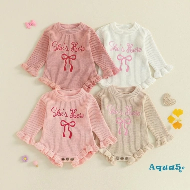Áo Len Bé Gái Aqua Baby Đan Cổ Tròn Thêu Nơ Liền Quần Dài Tay Giá Ưu Đãi 361k