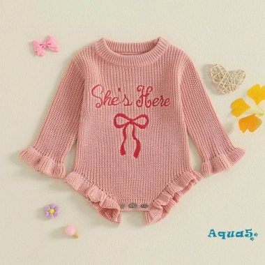 Áo Len Bé Gái Aqua Baby Đan Cổ Tròn Thêu Nơ Liền Quần Dài Tay Giá Ưu Đãi 361k