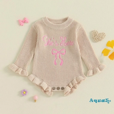 Áo Len Bé Gái Aqua Baby Đan Cổ Tròn Thêu Nơ Liền Quần Dài Tay Giá Ưu Đãi 361k