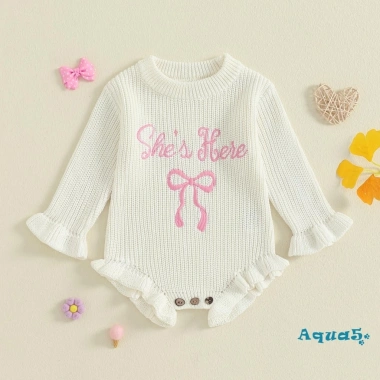 Áo Len Bé Gái Aqua Baby Đan Cổ Tròn Thêu Nơ Liền Quần Dài Tay Giá Ưu Đãi 361k