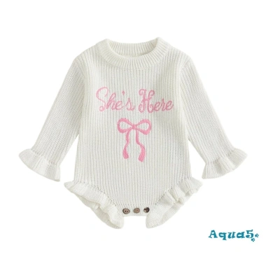 Áo Len Bé Gái Aqua Baby Đan Cổ Tròn Thêu Nơ Liền Quần Dài Tay Giá Ưu Đãi 361k