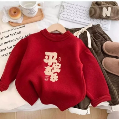 Áo Len Bé Trai Lông Cừu Đỏ Lót Dày Đan Mùa Đông - Thời Trang Đa Năng, Mềm Mại, Bền Giá 220.090 VND