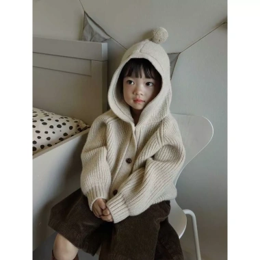 Áo len dệt kim mũ trùm đầu mới, dễ thương cho bé trai và bé gái, giảm giá 457.239₫