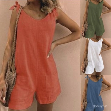 Áo liền quần nữ cotton lanh trơn, túi tiện, rộng rãi - Giá chỉ 192.768 VND