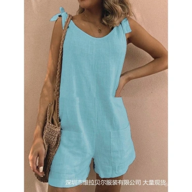 Áo liền quần nữ cotton lanh trơn, túi tiện, rộng rãi - Giá chỉ 192.768 VND