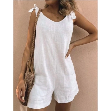 Áo liền quần nữ cotton lanh trơn, túi tiện, rộng rãi - Giá chỉ 192.768 VND