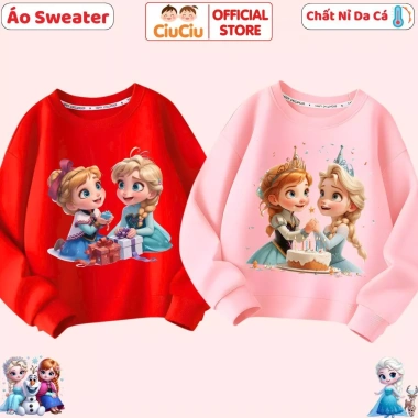 Áo nỉ Elsa công chúa tuyết bé gái - Vải da cá co dãn, dày dặn, ấm mềm, giảm còn 160k