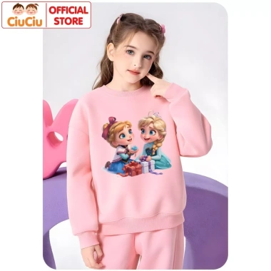 Áo nỉ Elsa công chúa tuyết bé gái - Vải da cá co dãn, dày dặn, ấm mềm, giảm còn 160k