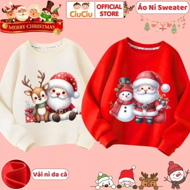 Áo Nỉ Giáng Sinh Bé Trai - Bé Gái - Ông Già Noel, Tuần Lộc, Người Tuyết, CIUCIU KID, 160k