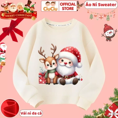 Áo Nỉ Giáng Sinh Bé Trai - Bé Gái - Ông Già Noel, Tuần Lộc, Người Tuyết, CIUCIU KID, 160k 5 Áo Nỉ Giáng Sinh Bé Trai - Bé Gái - Ông Già Noel, Tuần Lộc, Người Tuyết, CIUCIU KID, 160k 5