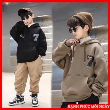 Áo nỉ hoodie bé trai mẫu 7, áo khoác nỉ dày 18‑52kg, thu đông, giá 85.000₫