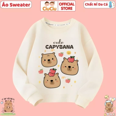 Áo Nỉ Sweater Capybara CIUCIU KID cho Bé Trai & Gái - Vải Da Cá Dẻo, Mềm Ấm, 160.000₫ 6 Áo Nỉ Sweater Capybara CIUCIU KID cho Bé Trai & Gái - Vải Da Cá Dẻo, Mềm Ấm, 160.000₫ 6