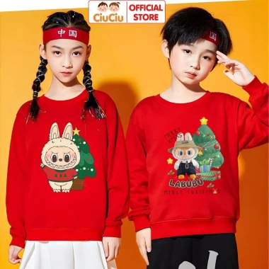 Áo Nỉ Sweater Giáng Sinh Bé Trai & Gái - Labubu Noel CIUCIU KID, Vải Da Cá Ấm, Giá 160k